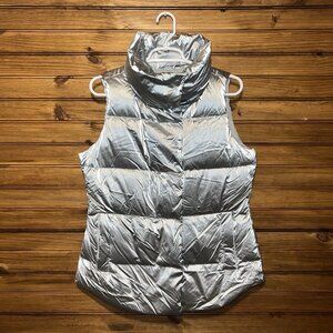 Athleta Downtown Shine Vest Womens Size Medium Metallic Silver Goose Down Puffer